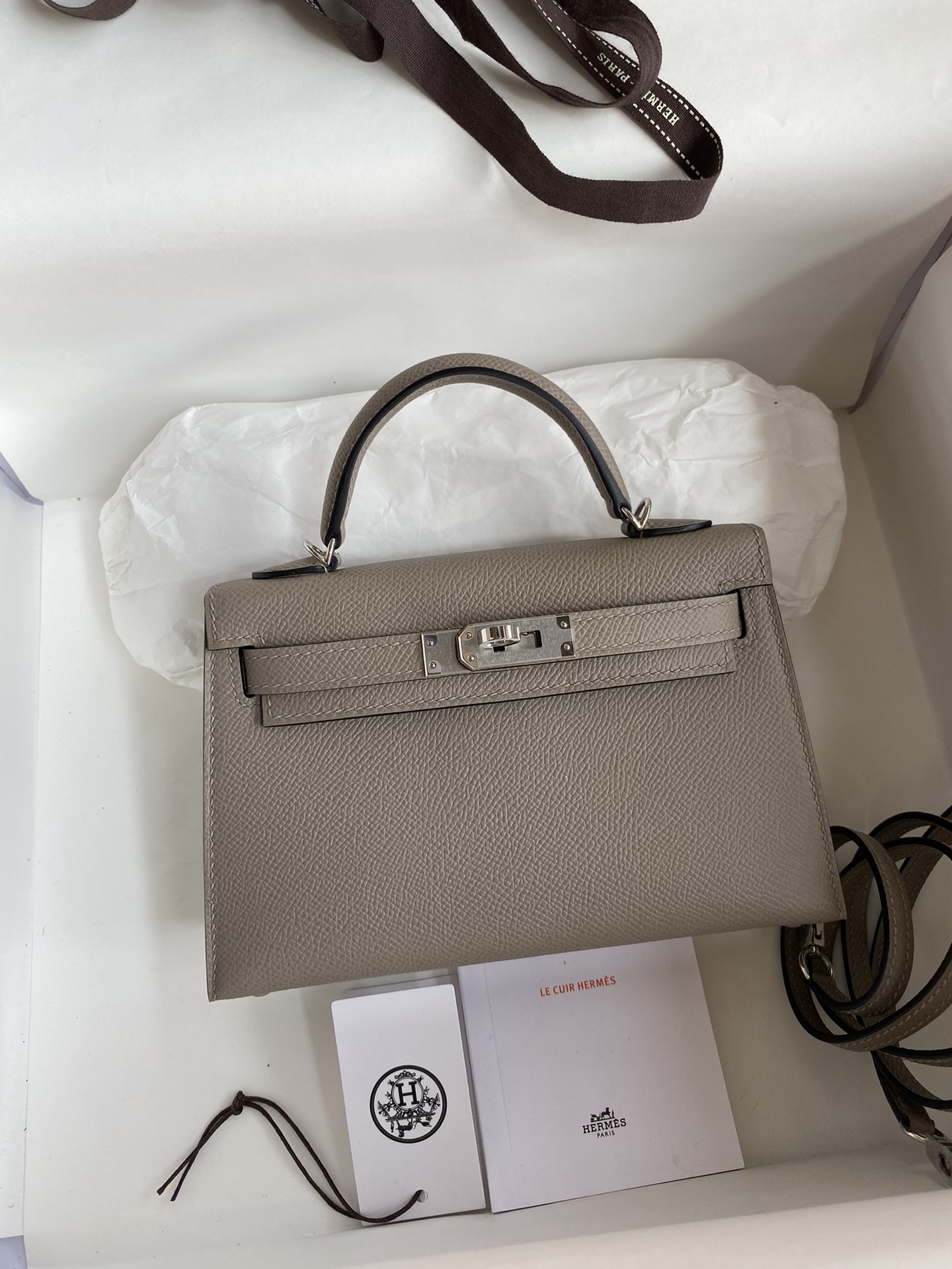 Hermes Kelly Mini II Bag 19CM In Grey Epsom Leather